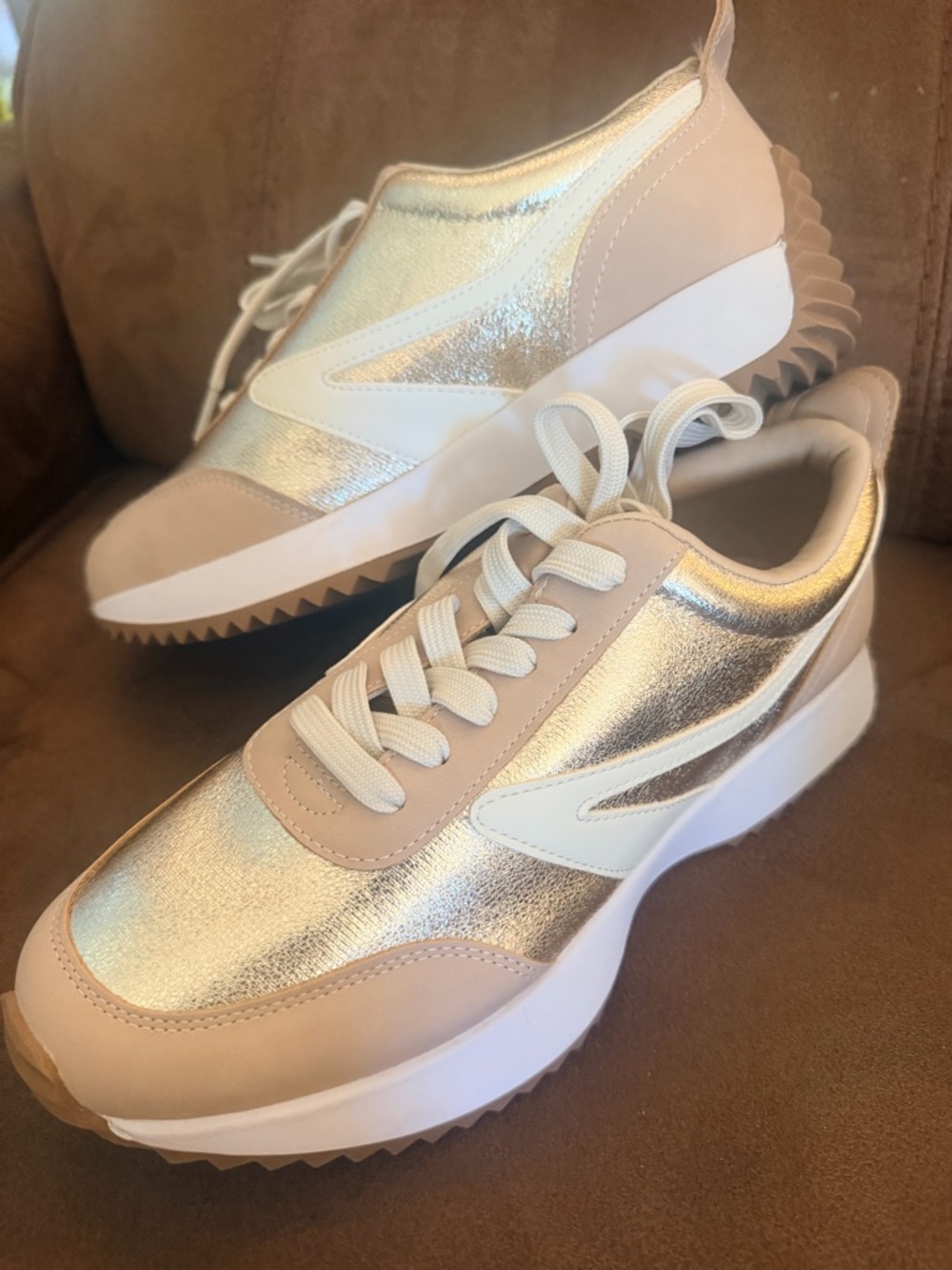 Women's Metallic Silver & Beige Athletic Sneakers - only worn once